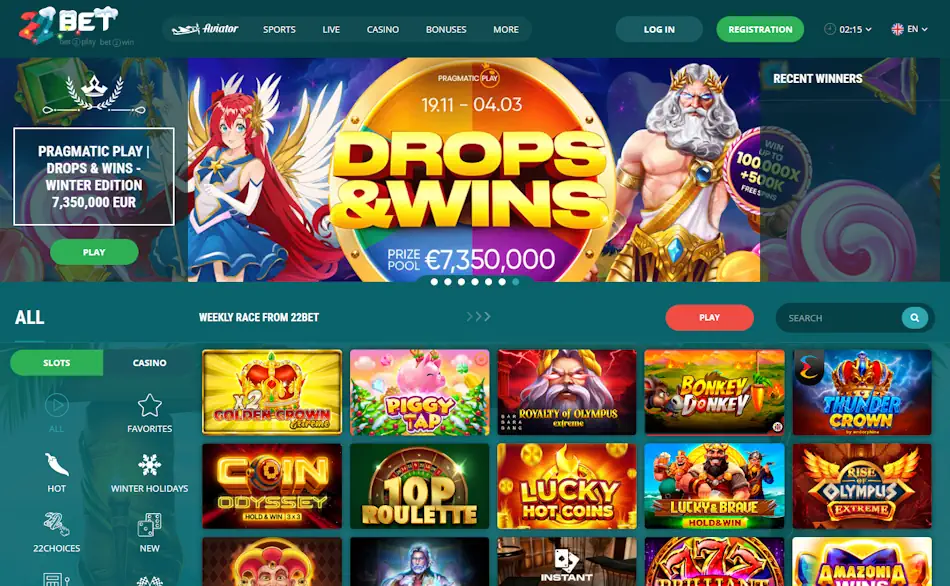 22bet Casino Slots Screenshot